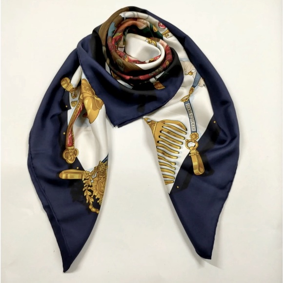 Hermes Accessories - Hermes scarf  Carre 90   Navy Blue Silk100%